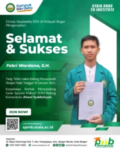 [SELAMAT & SUKSES]Civitas Akademika Sekolah Tinggi Agama Islam (STAI) Al-Hidayah Bogor Mengucapkan Selamat dan SuksesKepada-Febri Wardana, S.H.Yang Telah Lulus Sidang Munaqasah Skripsi Pada Tanggal 30 Janua